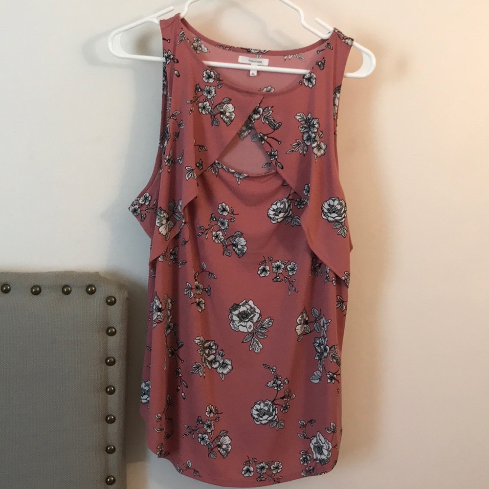 Maurice's pink blouse with black and white flowers